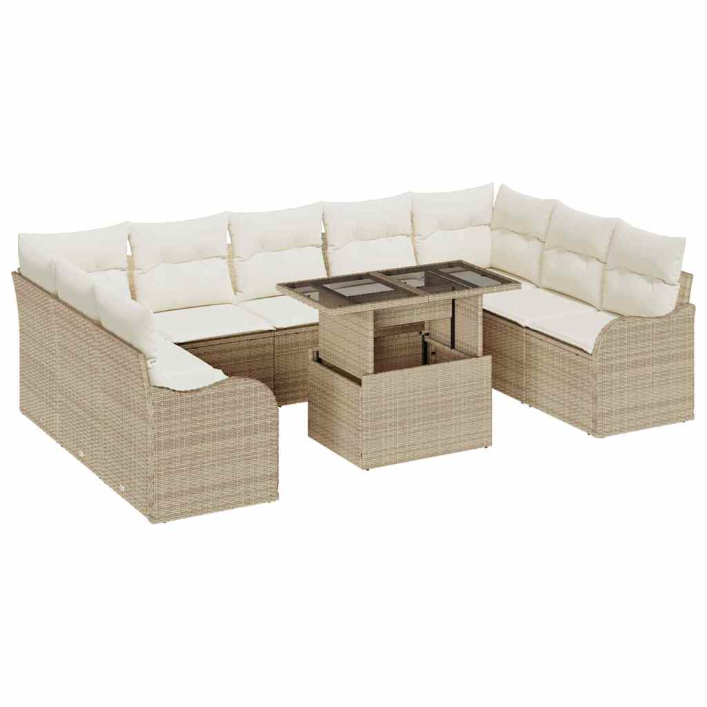 Havesofa Sæt med pude 10 pcs Beige 100 x 55 x 73 cm Poly rattan