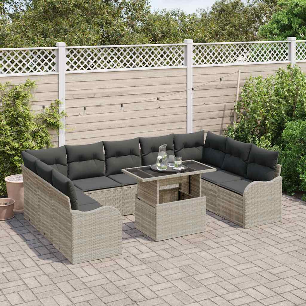 Havesofa Sæt 10 pcs Lysegrå 100 x 55 x 73 cm Poly rattan
