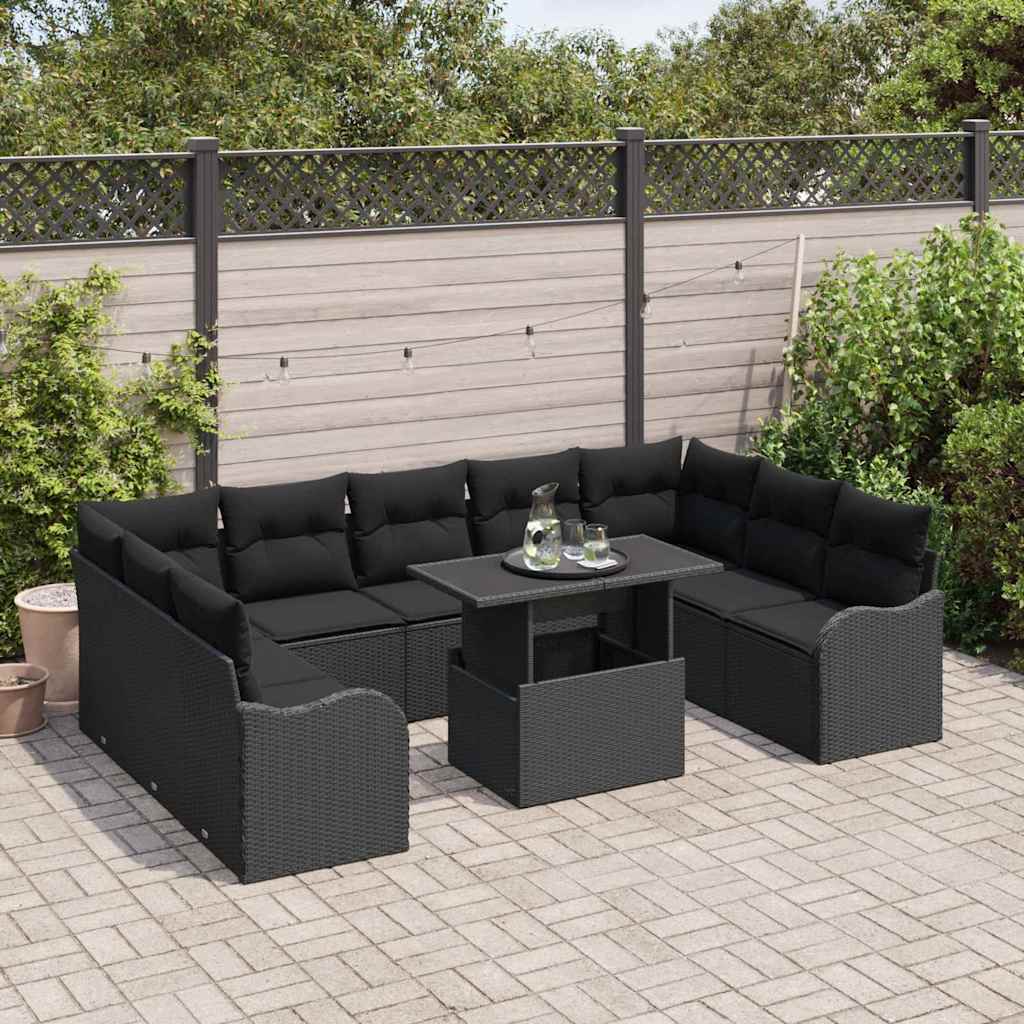 Havesofa Sæt med pude 10 pcs Sort 100 x 55 x 73 cm Poly rattan