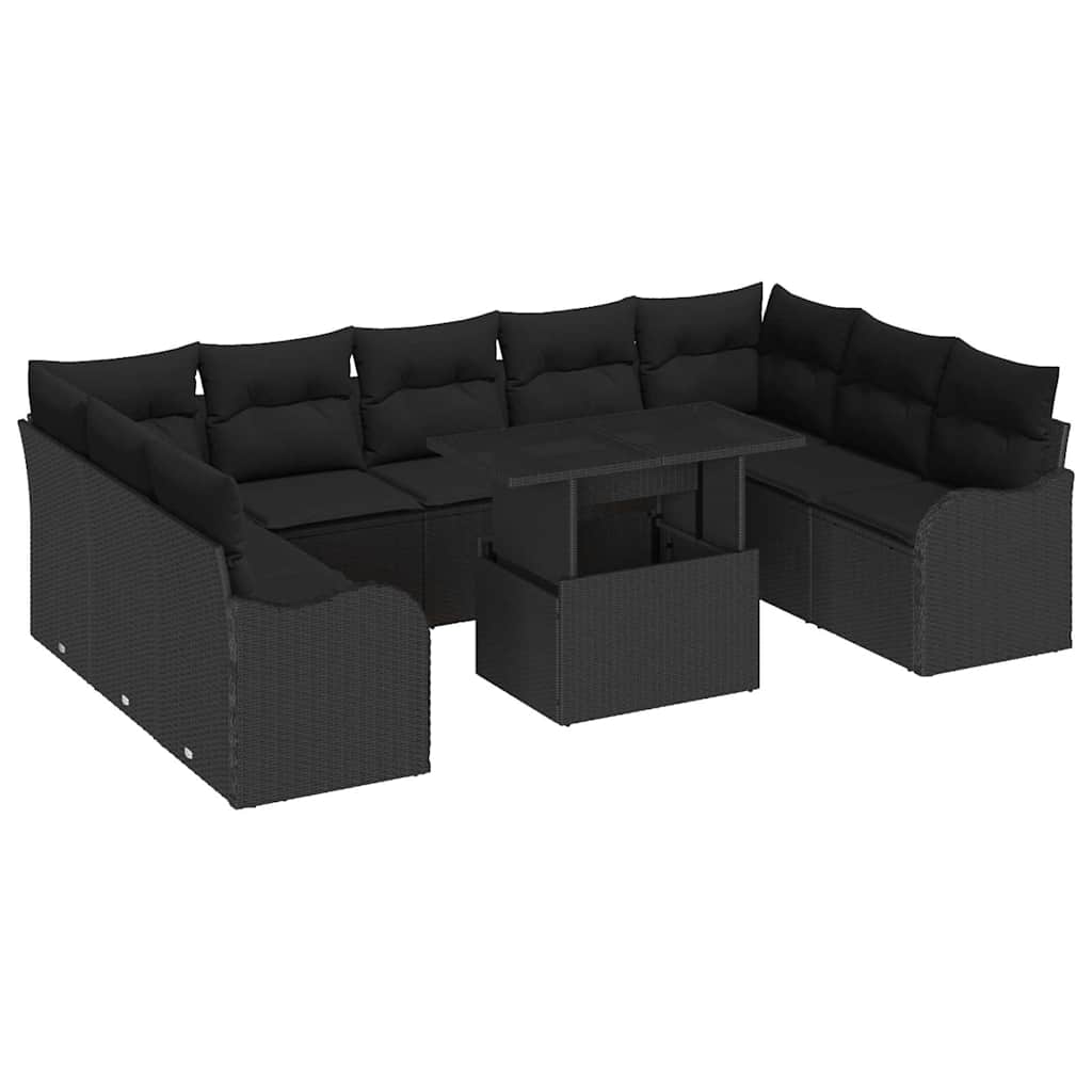 Havesofa Sæt med pude 10 pcs Sort 100 x 55 x 73 cm Poly rattan