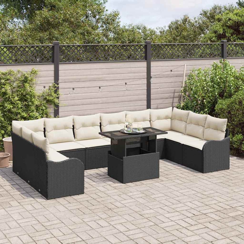 Havesofa Sæt med pude 11 pcs Sort 100 x 55 x 73 cm Poly rattan