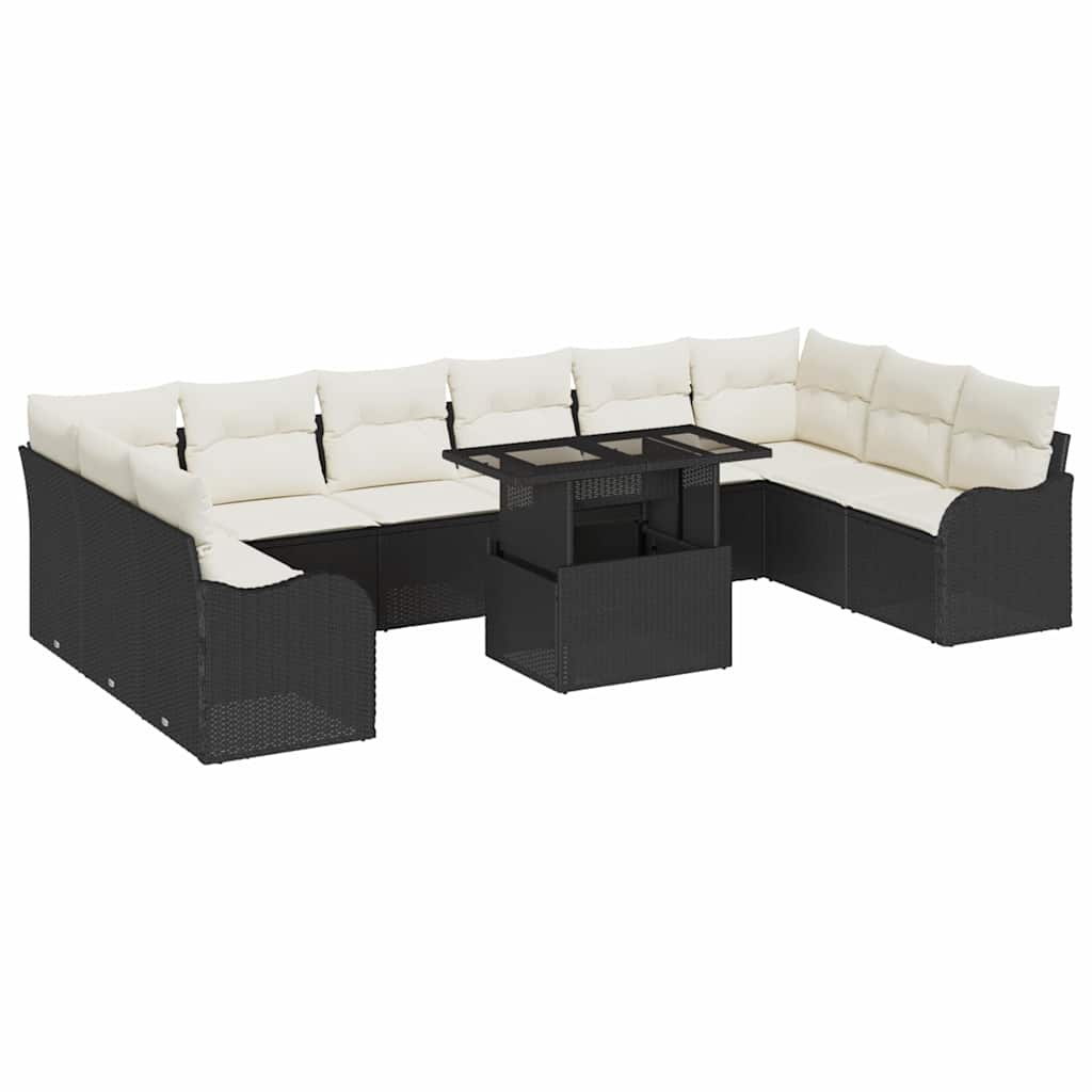 Havesofa Sæt med pude 11 pcs Sort 100 x 55 x 73 cm Poly rattan