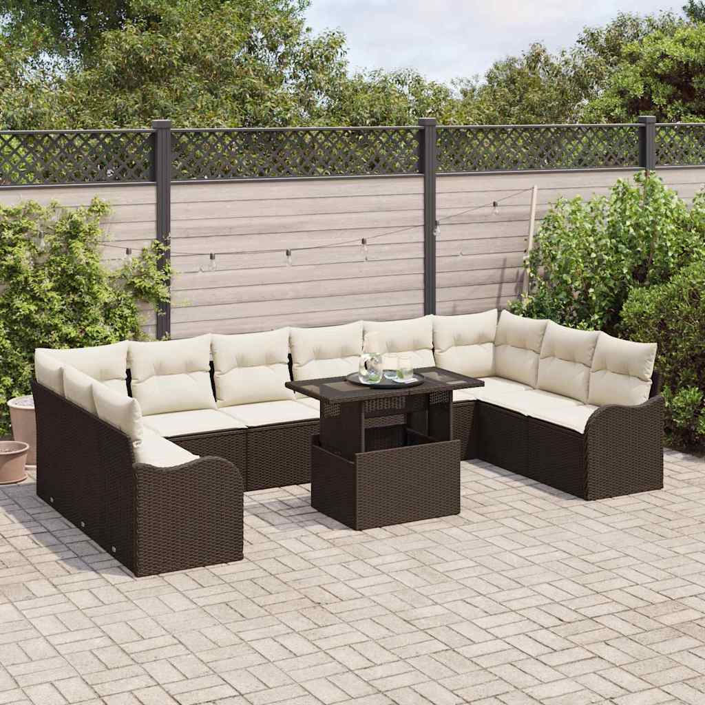 Havesofa Sæt med pude 11 pcs Brun 100 x 55 x 73 cm Poly rattan