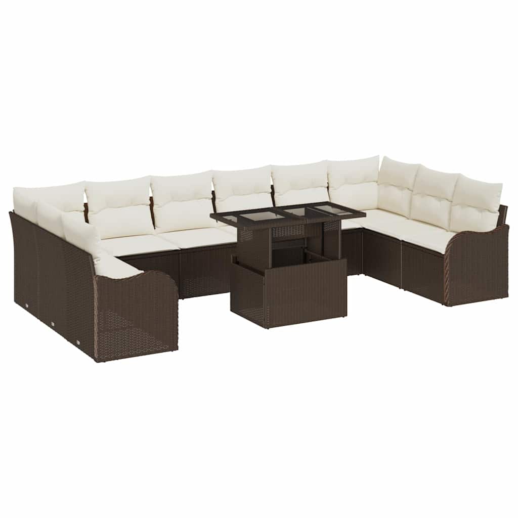 Havesofa Sæt med pude med pude 11 pcs Brun Poly Rattan