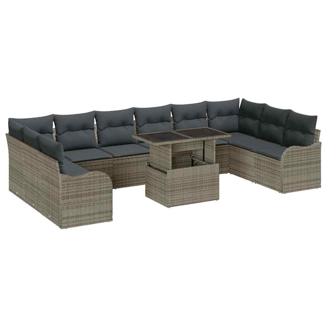 Havesofa Sæt med pude med pude 11 pcs Grå Poly Rattan