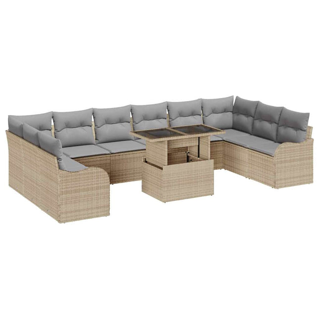 Havesofa Sæt med pude med pude 11 pcs Beige Poly Rattan
