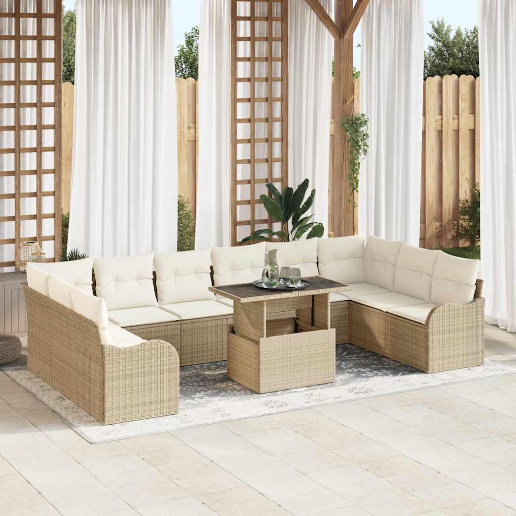 Havesofa Sæt med pude 11 pcs Beige 100 x 55 x 73 cm Poly rattan