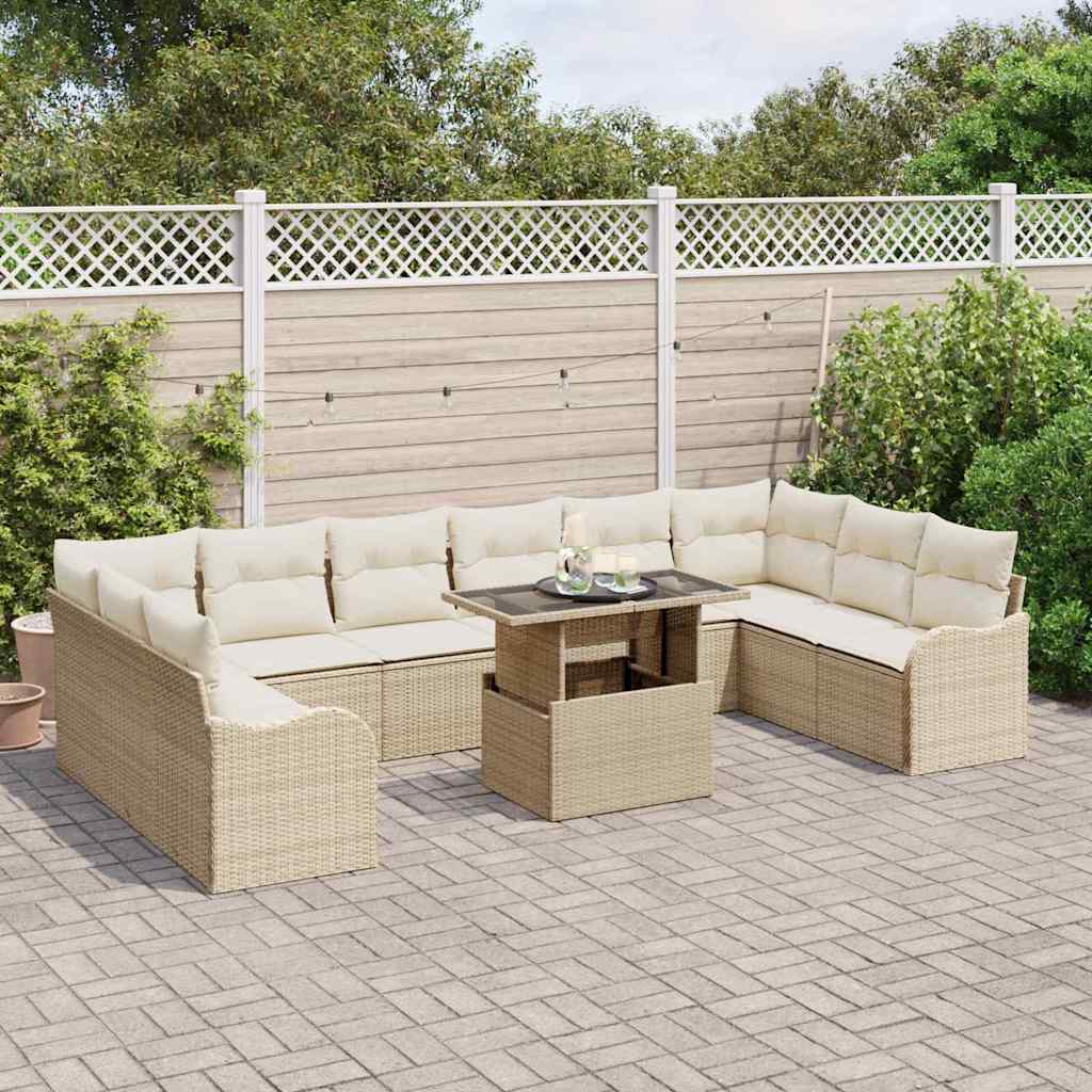 Havesofa Sæt med pude 11 pcs Beige 100 x 55 x 73 cm Poly rattan