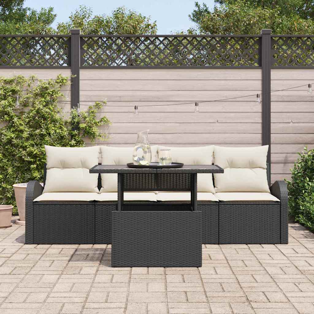 Havesofa Sæt med pude 5 pcs Sort 100 x 55 x 73 cm Poly rattan