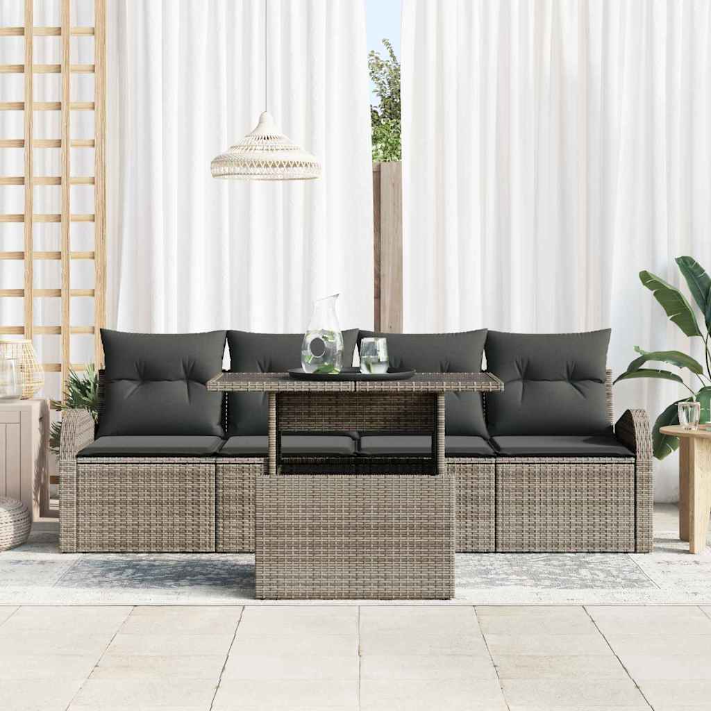 Havesofa Sæt med pude 5 pcs Grå 100 x 55 x 73 cm Poly rattan