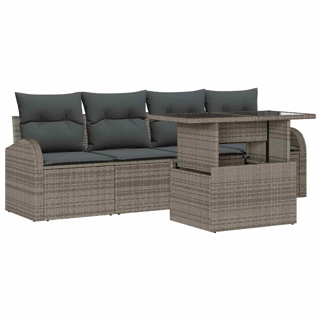 Havesofa Sæt med pude 5 pcs Grå 100 x 55 x 73 cm Poly rattan