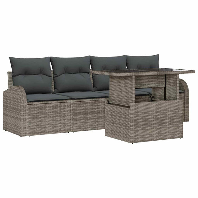 Havesofa Sæt med pude med pude 5 pcs Grå Poly Rattan