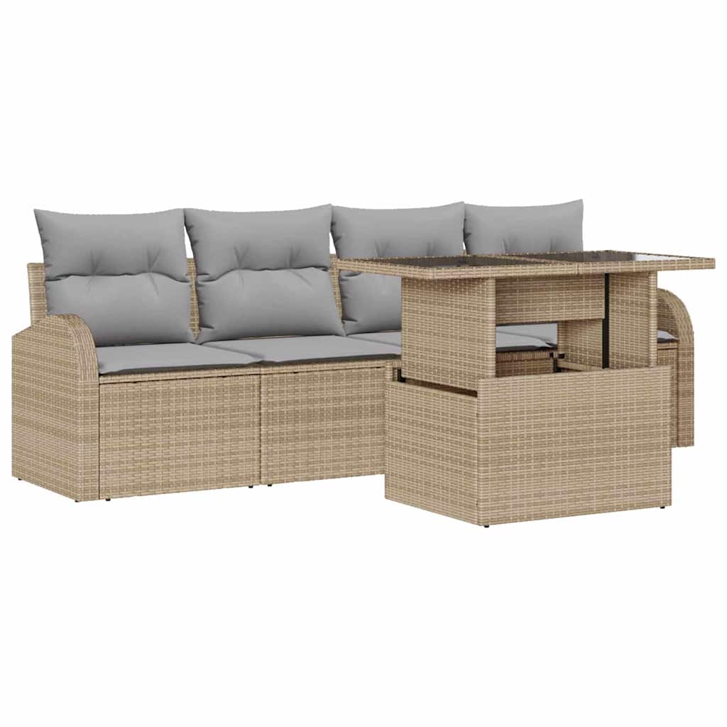 Havesofa Sæt med pude 5 pcs Beige 100 x 55 x 73 cm Poly rattan