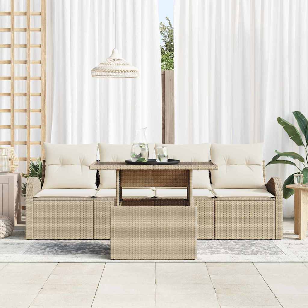 Havesofa Sæt med pude 5 pcs Beige 100 x 55 x 73 cm Poly rattan