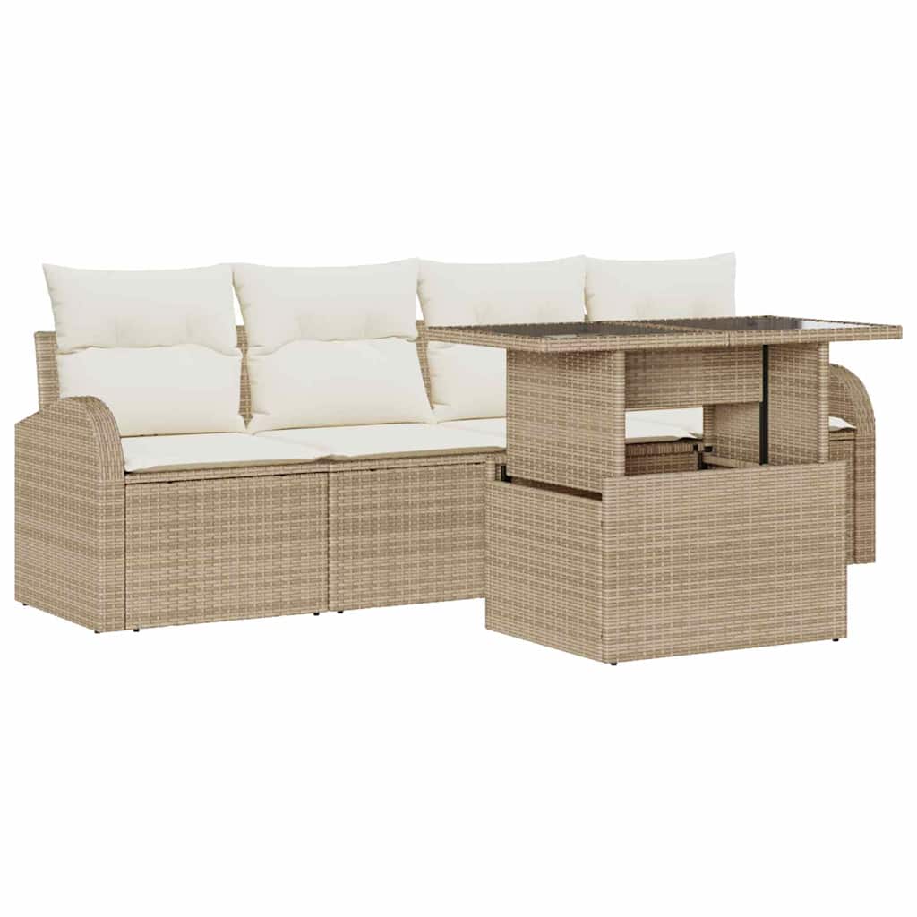 Havesofa Sæt med pude 5 pcs Beige 100 x 55 x 73 cm Poly rattan