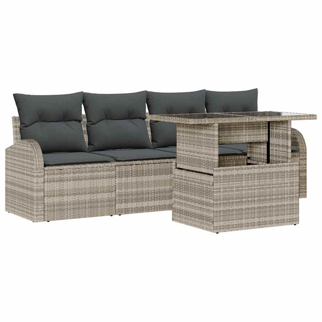 Havesofa Sæt med pude med pude 5 pcs Lysegrå Poly Rattan