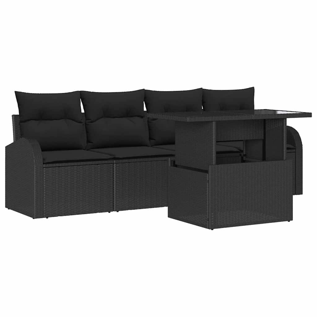 Havesofa Sæt med pude 5 pcs Sort 100 x 55 x 73 cm Poly rattan