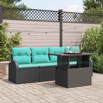 Havesofa Sæt med pude med pude 5 pcs Sort Poly Rattan