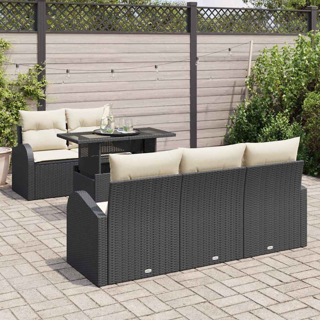 Havesofa Sæt med pude 6 pcs Sort 100 x 55 x 73 cm Poly rattan