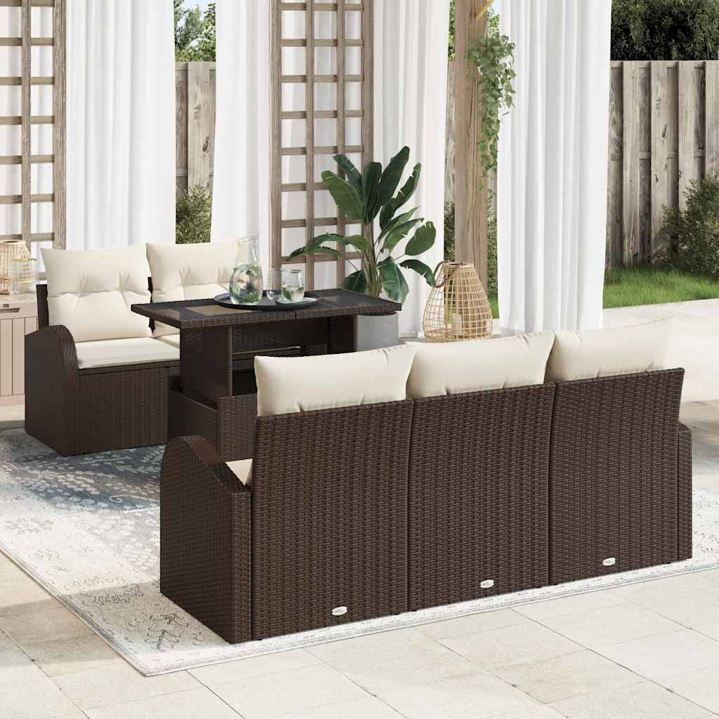 Havesofa Sæt med pude 6 pcs Brun 100 x 55 x 73 cm Poly rattan
