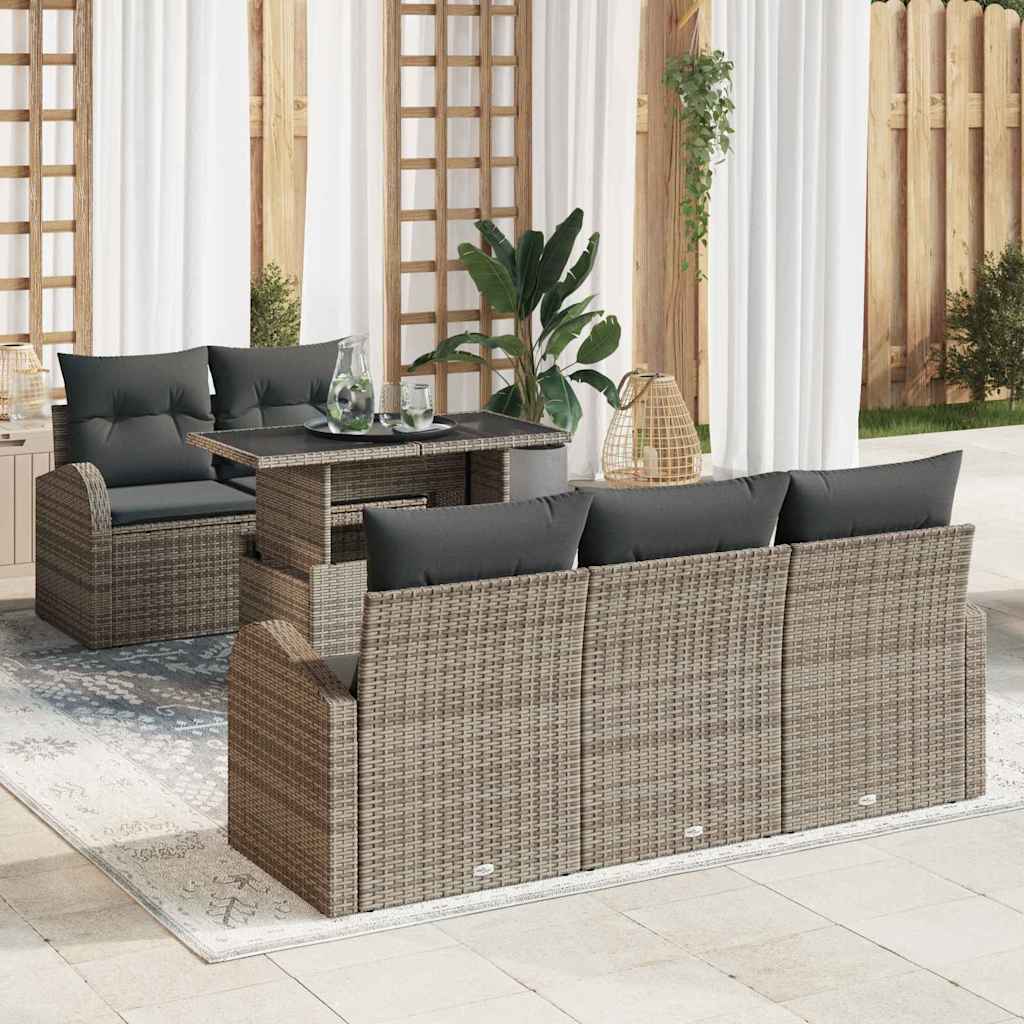 Havesofa Sæt med pude 6 pcs Grå 100 x 55 x 73 cm Poly rattan