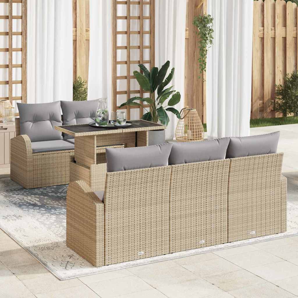 Havesofa Sæt med pude 6 pcs Beige 100 x 55 x 73 cm Poly rattan