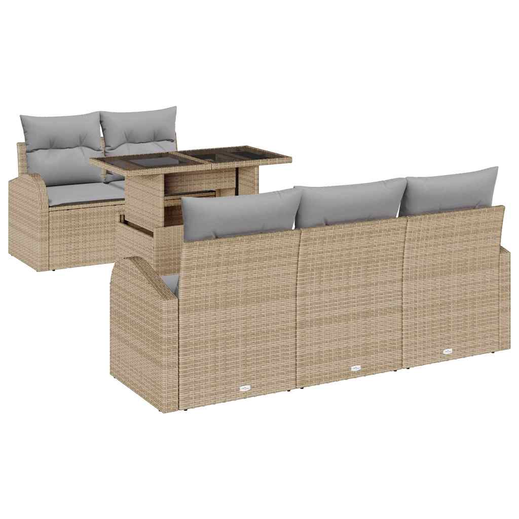 Havesofa Sæt med pude 6 pcs Beige 100 x 55 x 73 cm Poly rattan