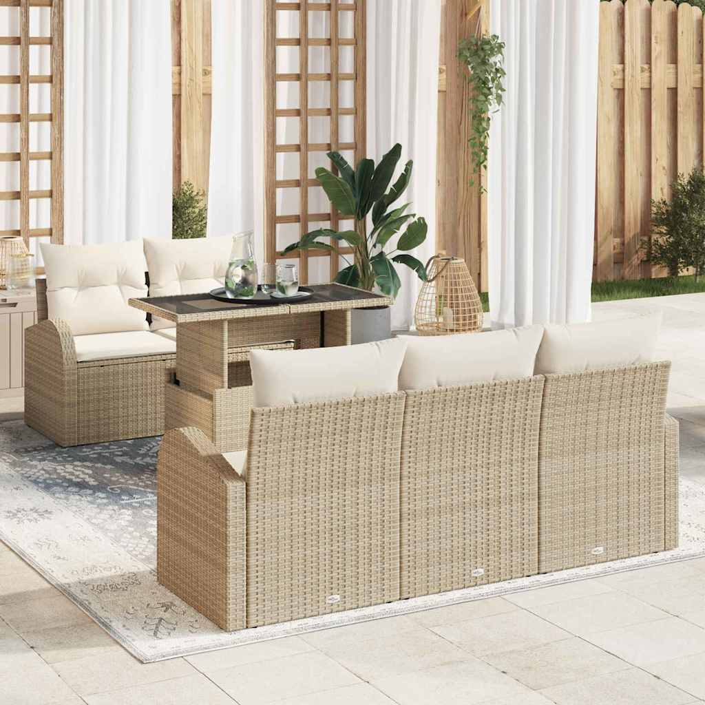 Havesofa Sæt med pude 6 pcs Beige 100 x 55 x 73 cm Poly rattan