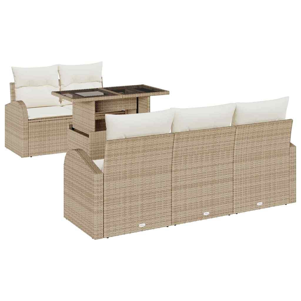 Havesofa Sæt med pude 6 pcs Beige 100 x 55 x 73 cm Poly rattan