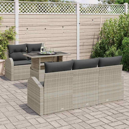 Havesofa Sæt 6 stk. Lysegrå Poly Rattan
