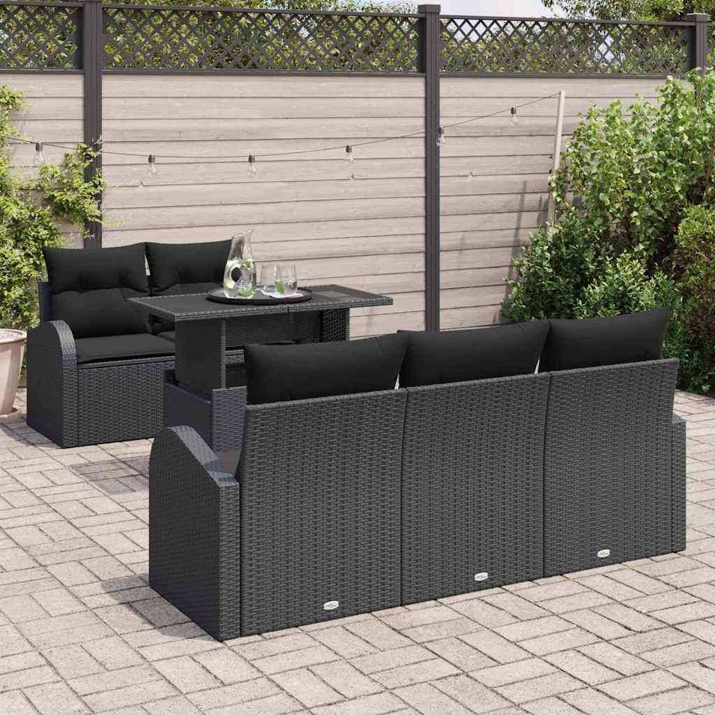 Havesofa Sæt med pude 6 pcs Sort 100 x 55 x 73 cm Poly rattan