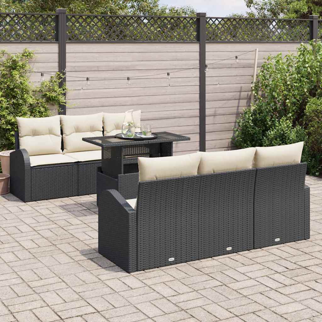 Havesofa Sæt med pude 7 pcs Sort 100 x 55 x 73 cm Poly rattan