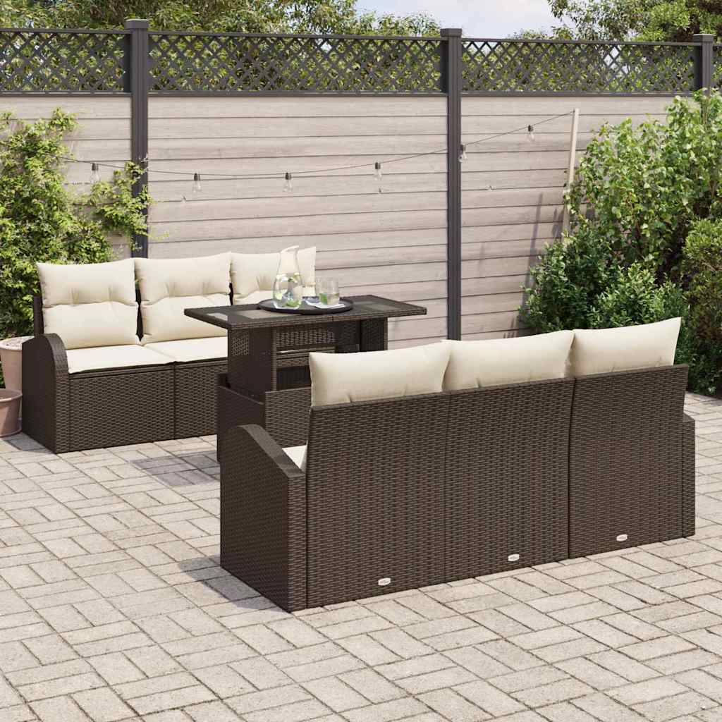 Havesofa Sæt med pude 7 pcs Brun 100 x 55 x 73 cm Poly rattan