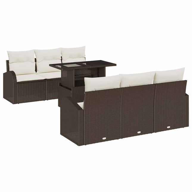 Havesofa Sæt 7 stk. Brun Poly Rattan