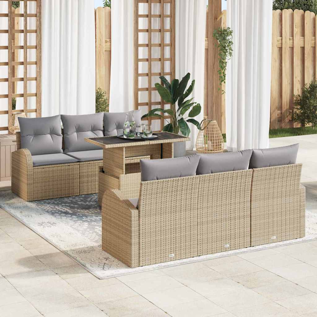 Havesofa Sæt med pude 7 pcs Beige 100 x 55 x 73 cm Poly rattan