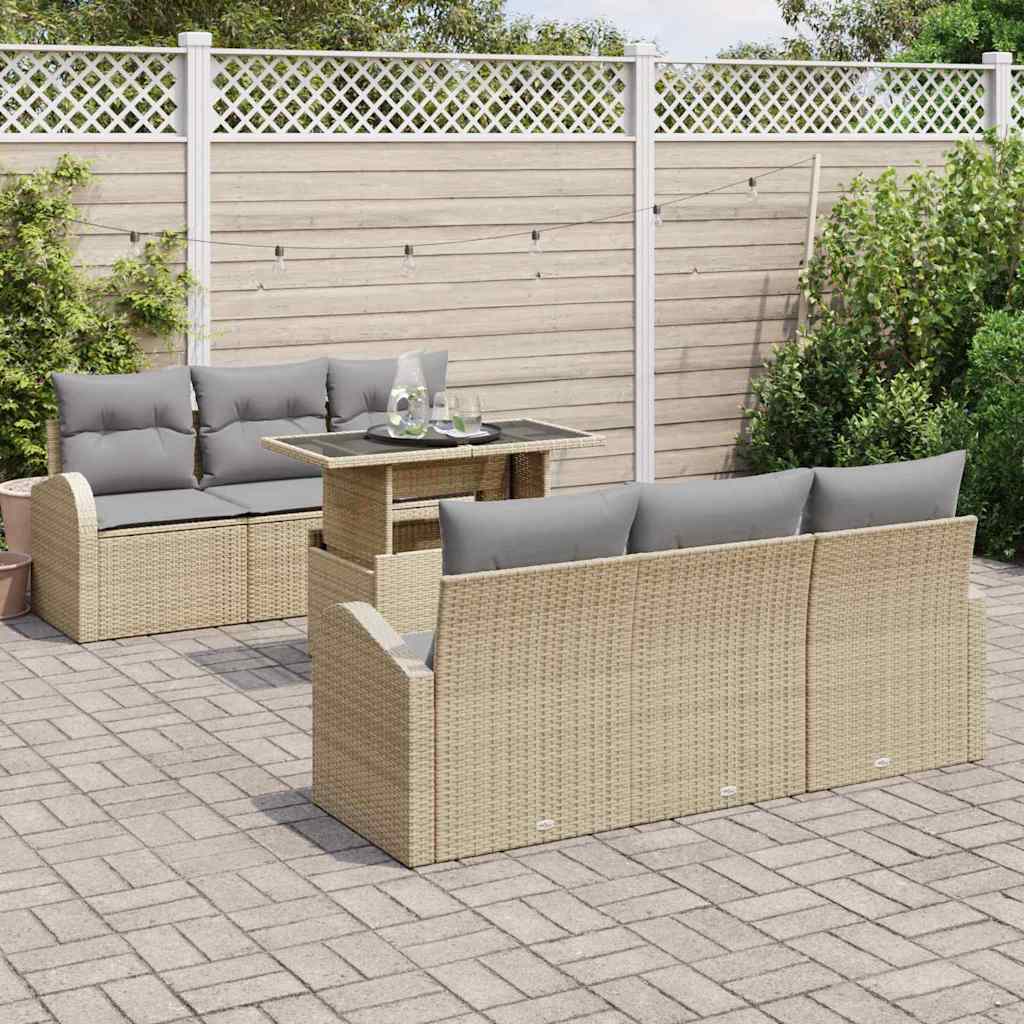 Havesofa Sæt med pude 7 pcs Beige 100 x 55 x 73 cm Poly rattan