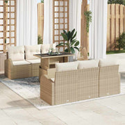 Havesofa Sæt med pude 7 pcs Beige 100 x 55 x 73 cm Poly rattan