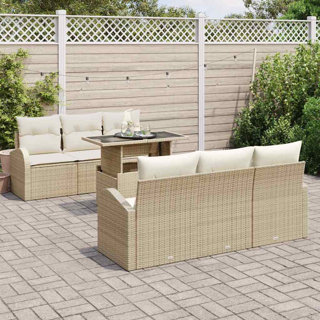 Havesofa Sæt med pude 7 pcs Beige 100 x 55 x 73 cm Poly rattan
