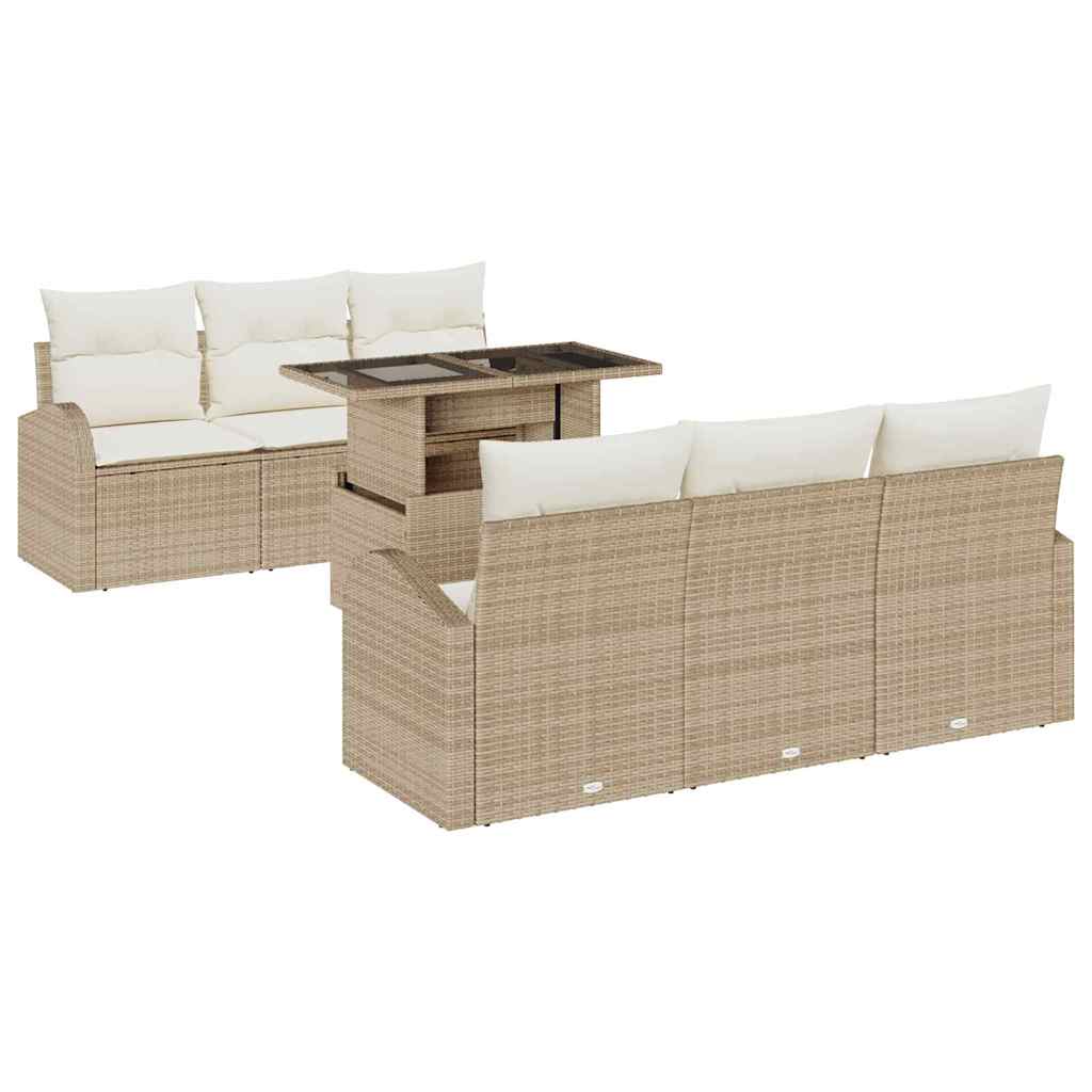 Havesofa Sæt med pude 7 pcs Beige 100 x 55 x 73 cm Poly rattan