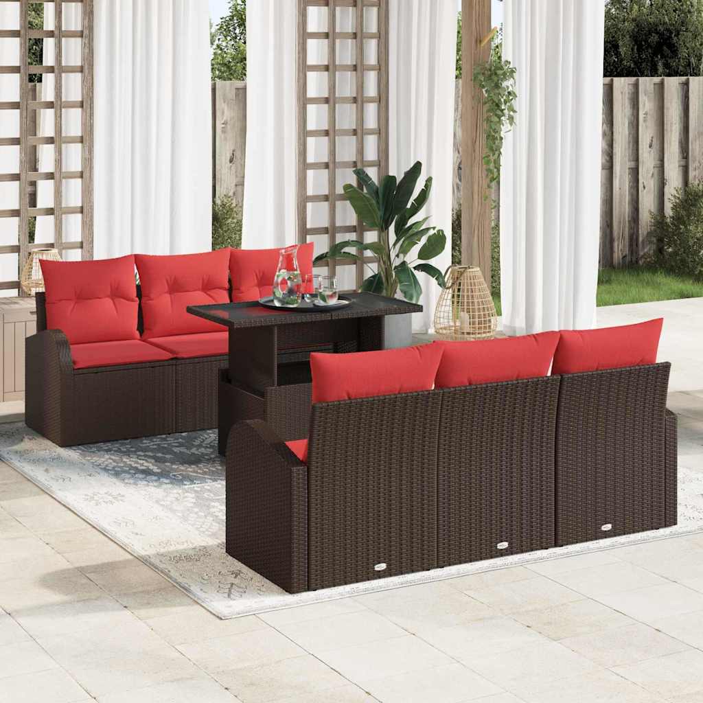Havesofa Sæt med pude med opbevaring 7 pcs Brun Poly Rattan