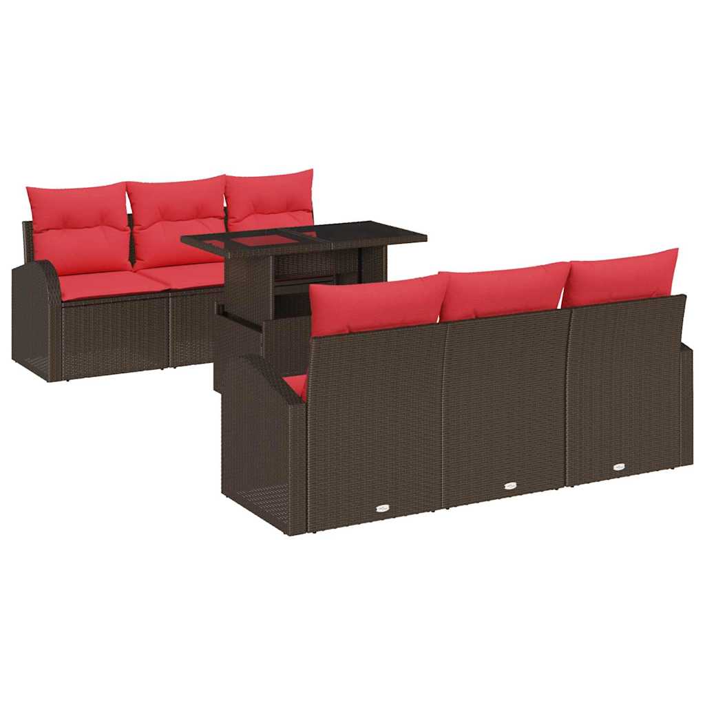 Havesofa Sæt med pude med opbevaring 7 pcs Brun Poly Rattan