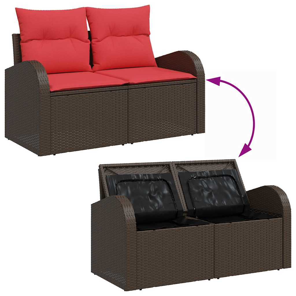 Havesofa Sæt med pude med opbevaring 7 pcs Brun Poly Rattan