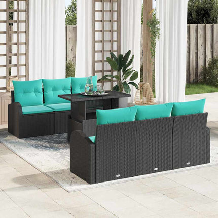 Havesofa Sæt med pude med opbevaring 7 pcs Sort Poly Rattan