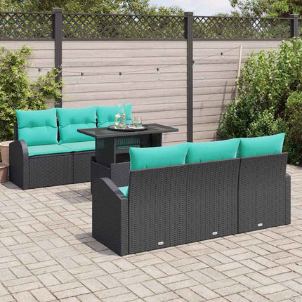 Havesofa Sæt med pude med opbevaring 7 pcs Sort Poly Rattan
