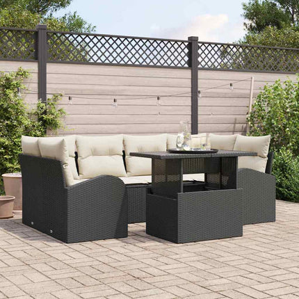 Havesofa Sæt 7 stk. Sort Poly Rattan