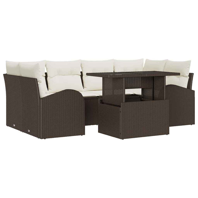 Havesofa Sæt 7 stk. Brun Poly Rattan