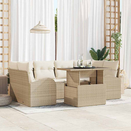 Havesofa Sæt 7 stk. Beige Poly Rattan