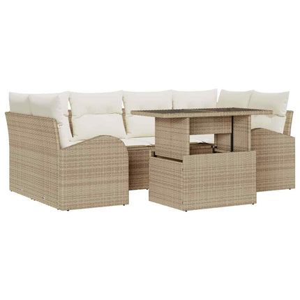 Havesofa Sæt 7 stk. Beige Poly Rattan