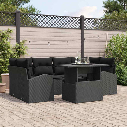 Havesofa Sæt med pude med opbevaring 7 pcs Sort Poly Rattan