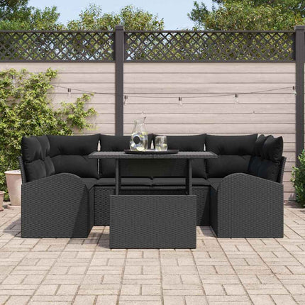 Havesofa Sæt med pude med opbevaring 7 pcs Sort Poly Rattan